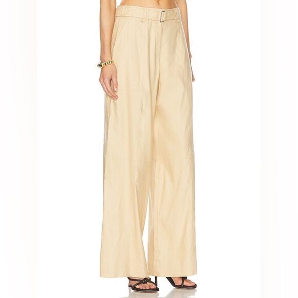 Jonathan Simkhai Amaya Cream Tan Pants Wide Leg Belted Size 0 - Picture 5 of 10